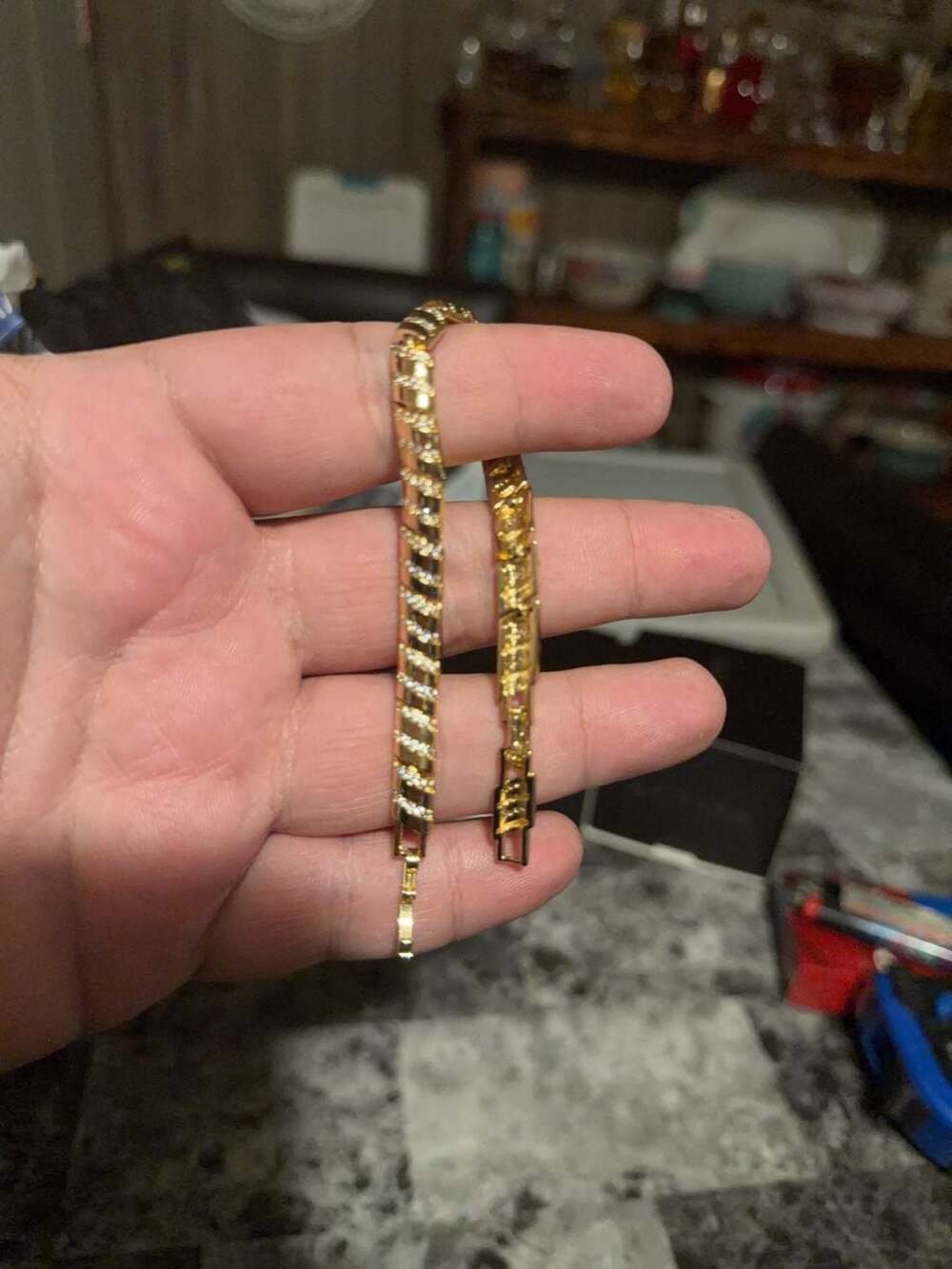 7.5 inch Gold filled Rhinestone Diagonal Link Bracelet